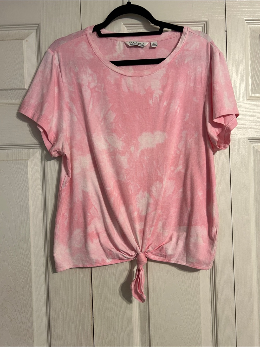 EARTH YOGA Large Pink Tie-Front Short Sleeve Tie-Dye T-Shirt Crewneck Organic